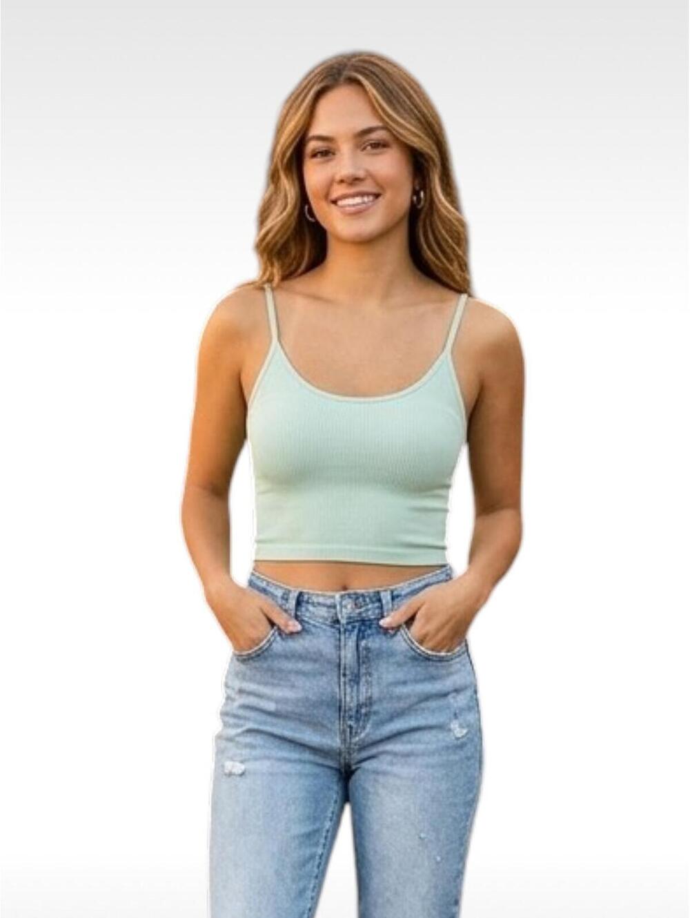 American Eagle Mint Green Ribbed Cropped Cami Tank Top - Size M